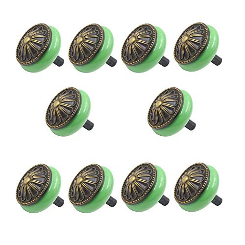 10 Pcs Vintage Ceramic Zinc Alloy Door Knob Handle Pull Drawer Pulls Cabinet Knobs Dresser Wardrobe Pulls Single Hole Pull Handles (Green)