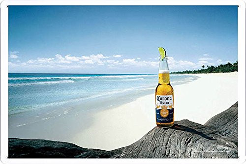 Tin Sign Metal Poster Plate (8"x12") of Corona Beer and Beach A by Food & Beverage Decor Sign