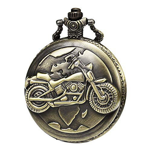 MORFONG Men's Women Quartz Pocket Watch Motorbike 3D Pattern Bronze Case Vintage Fob Watches with Gift Box