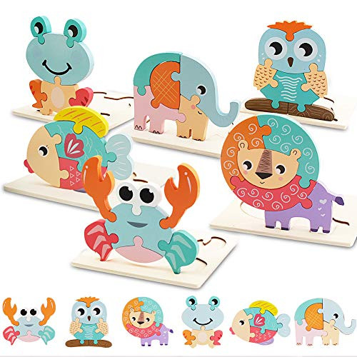 Wooden Jigsaw Puzzles for Toddlers Kids 1-6 Years Old 6 Pack Animal Puzzles Toys Montessori Educational Fine Motor Skill Early Learning Educational Gift for Boys and Girls.
