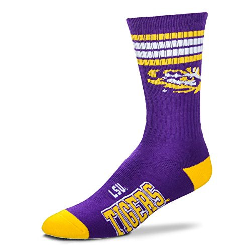 For Bare Feet Mens NCAA 4 Stripe Deuce Crew Socks LSU Tigers Medium -5-10-
