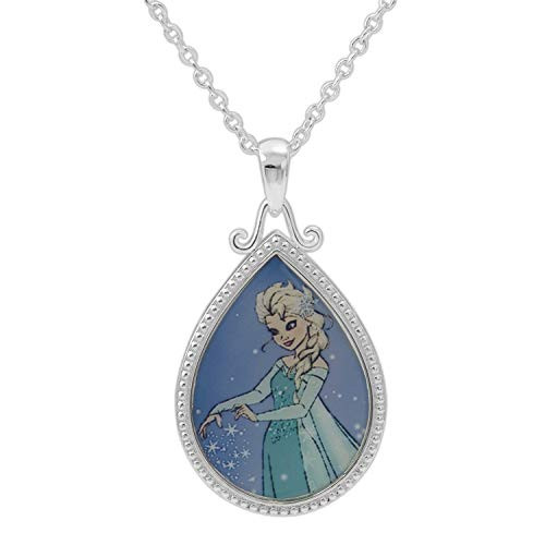 Disney Frozen Elsa Silver Plated Teardrop Pendant 18" Chain