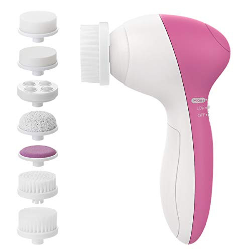 PIXNOR P2017 Waterproof Facial Cleansing Brush and Massager with 7 Brush Heads for Deep Cleansing Exfoliating Removing Blackhead and Massaging -Classic Rosy- PIXNOR P2017 Waterproof Facial Cleansing Brush and Massager with 7 Brush Heads for Deep Cleansing Exfoliating Removing Blackhead and Massaging -Classic Rosy-