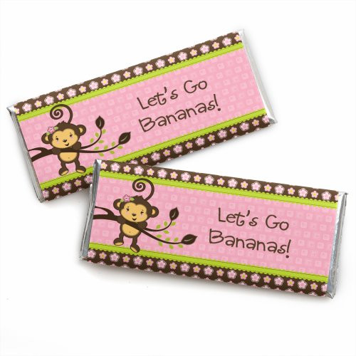 Pink Monkey Girl - Candy Bar Wrappers Baby Shower or Birthday Party Favors - Set of 24 Pink Monkey Girl - Candy Bar Wrappers Baby Shower or Birthday Party Favors - Set of 24