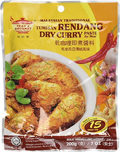 Free One NineChef Spoon  plus Tean's Gourmet Malaysian Traditional Rendang Dry Curry Paste for Meat -Net Wt 200g-7oz- -One Bag-