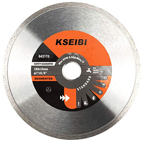 KSEIBI Premium Dry Cutting Continuous Rim Diamond Tile Saw Blade with 7-8 Inch Arbor for Tile Marble -7 Inch-