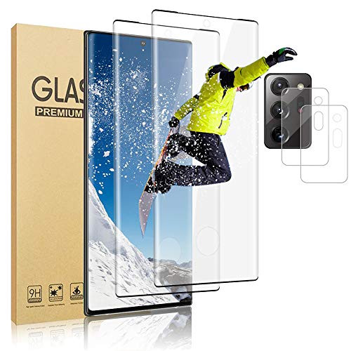 -2 plus2- Galaxy Note 20 Ultra 5G Screen Protector 9H Tempered Glass with Camera Lens Protector Fingerprint Support 3D Curved Full Coverage HD Screen Glass Film for Samsung Galaxy Note 20 Ultra -6.9-