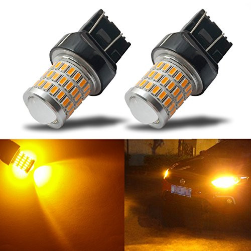 iBrightstar Newest 9-30V Super Bright Low Power 7440 7443 T20 LED Bulbs with Projector replacement for Turn Signal Lights,Amber Yellow