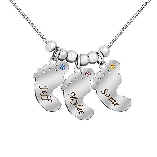 Personalized Mother Necklace Custom 1-6 Baby Feet Pendant Necklace for Mom with Simulated Birthstone Free Engraving Names or Date Mother's Day Jewelry Gift -Silver- Personalized Mother Necklace Custom 1-6 Baby Feet Pendant Necklace for Mom with Simulated Birthstone Free Engraving Names or Date Mother's Day Jewelry Gift -Silver-