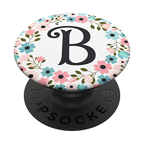 B Monogram Letter - Floral Initial PopSockets Grip and Stand for Phones and Tablets