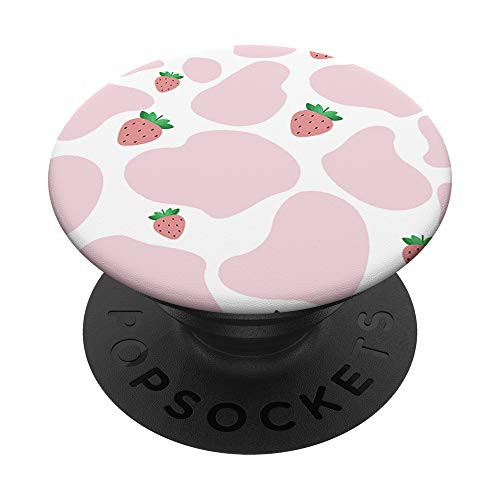 Baby Pink Cow Print Pattern Cute Strawberry Cow Animal Gift PopSockets PopGrip- Swappable Grip for Phones  and  Tablets