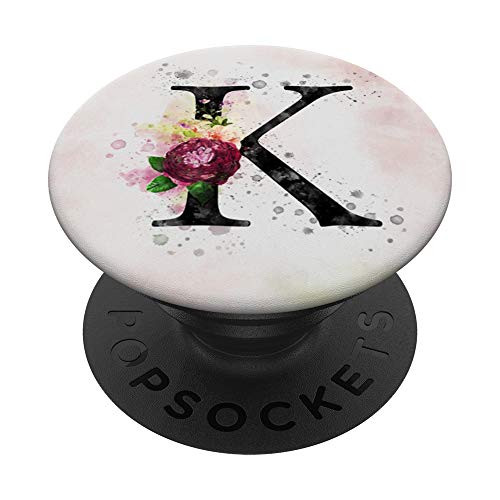 K Monogram Floral Letter K Initial Watercolor Background PopSockets Grip and Stand for Phones and Tablets