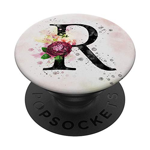 R Monogram Floral Letter R Initial Watercolor Background PopSockets Grip and Stand for Phones and Tablets