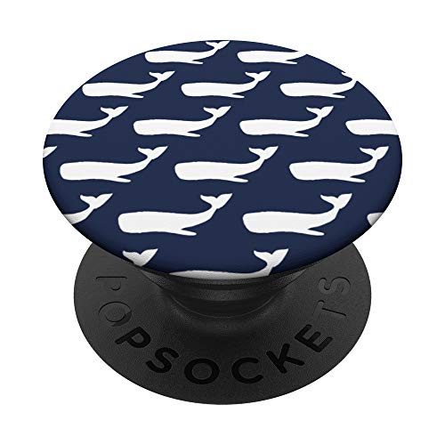 Cute Coastal Nautical Whale Pattern - Navy  and  White PopSockets PopGrip- Swappable Grip for Phones  and  Tablets