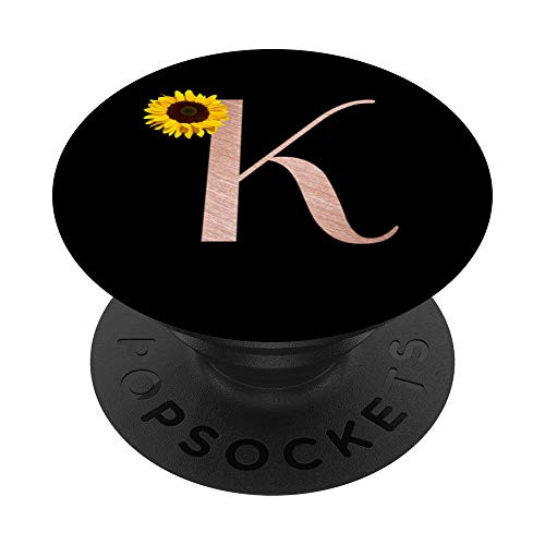 Letter K rose pink sunflower monogram initial K for girls PopSockets PopGrip- Swappable Grip for Phones  and  Tablets