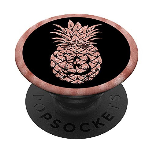 Letter B Initial Pink Rose Pineapple Monogram Chic Girl Gift PopSockets Grip and Stand for Phones and Tablets