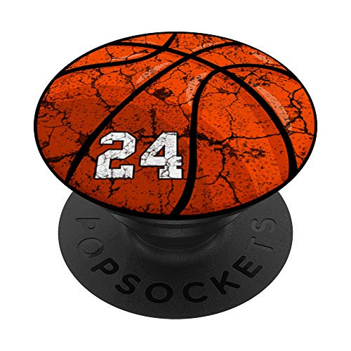 Basketball Number 24 Jersey Gift for Basketball Player PopSockets PopGrip- Swappable Grip for Phones  and  Tablets