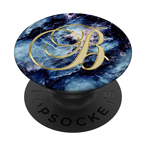 Letter B Golden Blue White Light Blue Marbled Design PopSockets Grip and Stand for Phones and Tablets