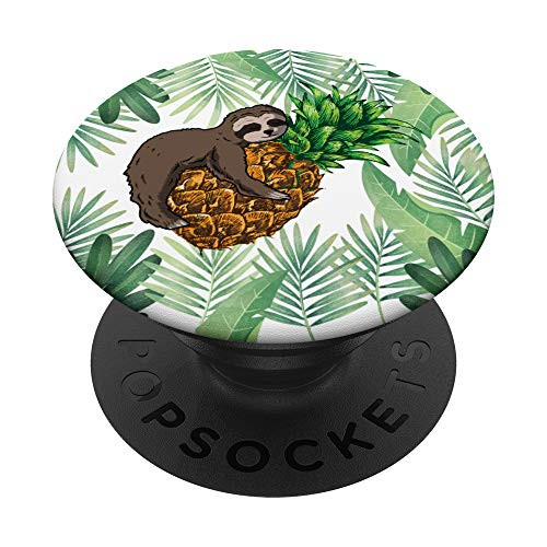 Tropical Summer Vacation Funny Lazy Animal Pineapple Sloth PopSockets PopGrip- Swappable Grip for Phones  and  Tablets