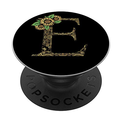 Floral Personalized Name Monogram E Sunflower Initial Letter PopSockets PopGrip- Swappable Grip for Phones  and  Tablets