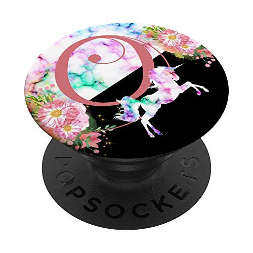 Rose Pink Letter O Initial Unicorn Rainbow Monogram PopSockets PopGrip- Swappable Grip for Phones  and  Tablets