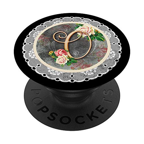 Lace Pop - Pink Rose Letter O Phone Stand Monogram Initial PopSockets Grip and Stand for Phones and Tablets