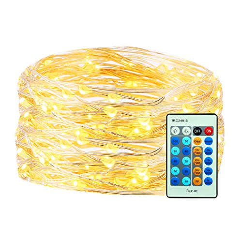 Decute Silver Wire Christmas String Lights Dimmable with Remote Control, 200led 66ft Fairy Lights with UL Listed for Party Wedding Bedroom Christmas Tree, Warm White