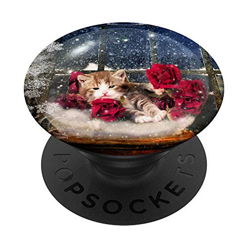 Christmas Snow Globe - Cat Roses Cute PopSockets PopGrip- Swappable Grip for Phones  and  Tablets