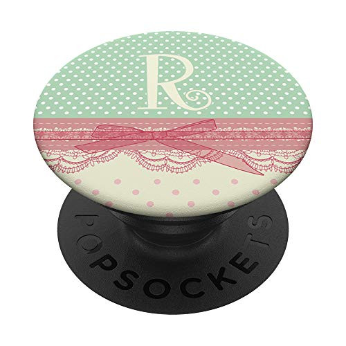 Letter R Phone Gift Shabby Chic Polka Dot Monogram Initial R PopSockets Grip and Stand for Phones and Tablets