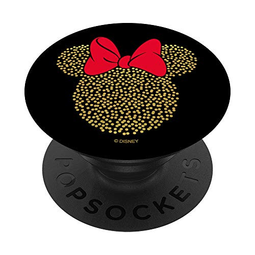 Disney Minnie Mouse Dotted Gold Icon on Black PopSockets PopGrip- Swappable Grip for Phones  and  Tablets