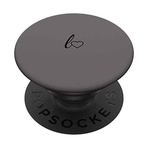 Black Initial Letter L Heart Minimalist Gray PopSockets PopGrip- Swappable Grip for Phones  and  Tablets