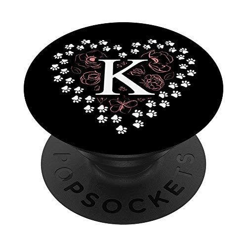 Initial K Letter Monogram Heart  and  Flowers Dog Cat Paw Print PopSockets Grip and Stand for Phones and Tablets