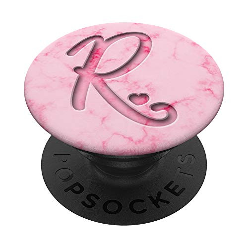 Monogram Initial Letter R with Heart - Pink PopSockets Grip and Stand for Phones and Tablets