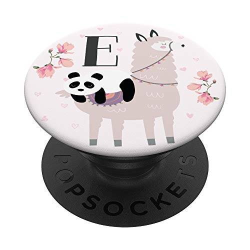 Cute Llama Panda Gifts Lover Flowers Girls White Letter E PopSockets Grip and Stand for Phones and Tablets