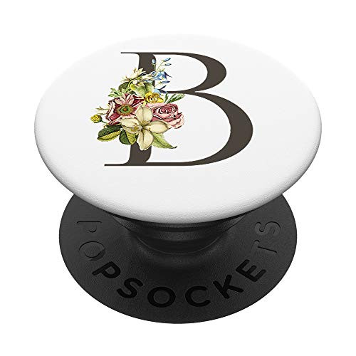 B Monogram Letter B Initial Floral Flower Pretty Feminine PopSockets Grip and Stand for Phones and Tablets