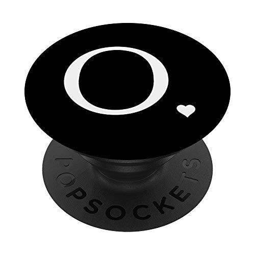 Heart White Letter O Initial Monogram Black Minimal Cute PopSockets Grip and Stand for Phones and Tablets