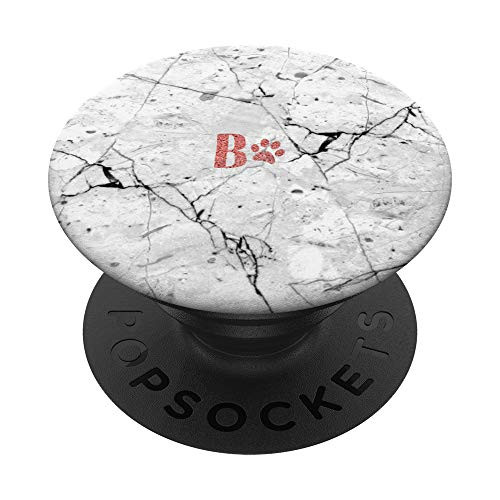 Red Initial Letter B Paw Print Minimalist White PopSockets PopGrip- Swappable Grip for Phones  and  Tablets