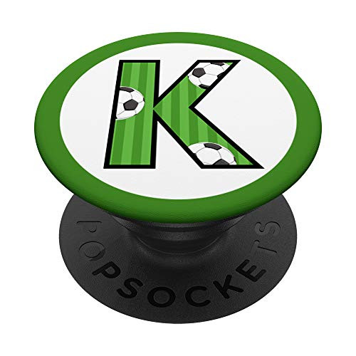 Soccer Ball Letter K Initial Monogram Green Stripe PopSockets Grip and Stand for Phones and Tablets