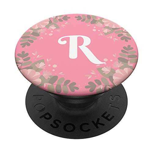 Floral Letter Initial R Monogram Pink Girls PopSockets Grip and Stand for Phones and Tablets
