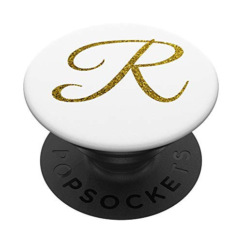 Monogram Letter R Initial Gold Script White PopSockets Grip and Stand for Phones and Tablets