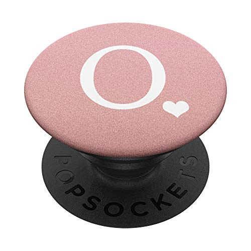 White Initial Letter O heart Monogram on Rose Pink PopSockets PopGrip- Swappable Grip for Phones  and  Tablets