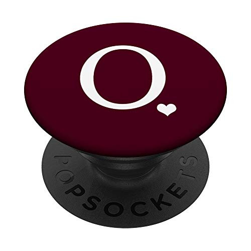 White Initial O Heart Monogram Letter O On Burgundy PopSockets PopGrip- Swappable Grip for Phones  and  Tablets