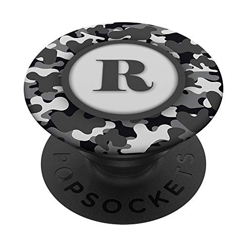 Black Camo Camouflage Initial Letter R Black Camo PopSockets PopGrip- Swappable Grip for Phones  and  Tablets
