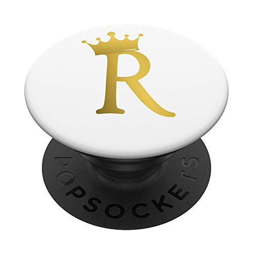 Crown Gold Letter R Initial Monogram White PopSockets Grip and Stand for Phones and Tablets