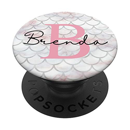 Brenda Name Letter "B" Mermaid Scales on Rose Pink PopSockets Grip and Stand for Phones and Tablets