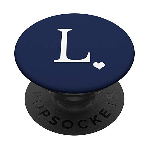 White Initial Letter L heart Monogram on Navy Blue PopSockets PopGrip- Swappable Grip for Phones  and  Tablets