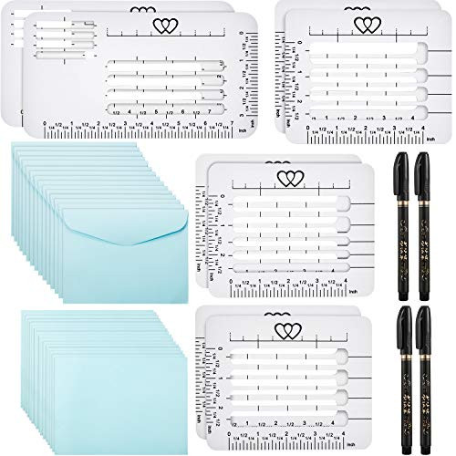 42 Pieces Envelope Stencil Envelope Templates Set 8 Envelope Addressing Guide with 15 Self Seal Envelopes 4 Brush Pens 15 Envelope Paper