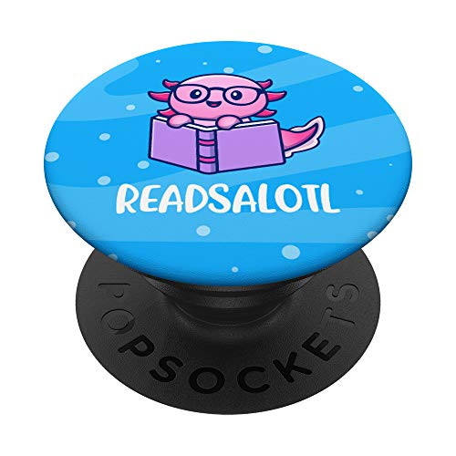 Readsalotl Axolotl Cute Reading Book PopSockets PopGrip- Swappable Grip for Phones  and  Tablets