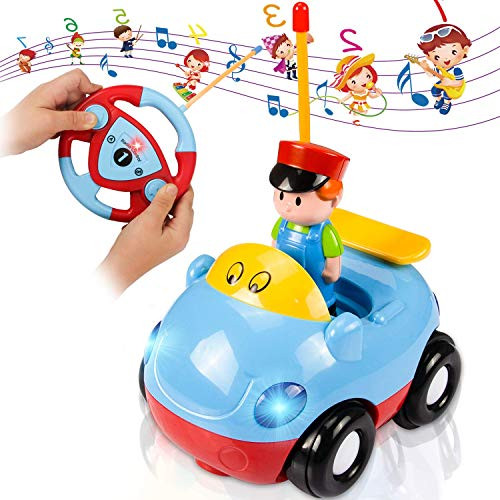 SuMile Cartoon Remote Control RC Car Race Car Wireless Radio Remote Control Car with Music and Sound for Toddlers and Kids, Blue
