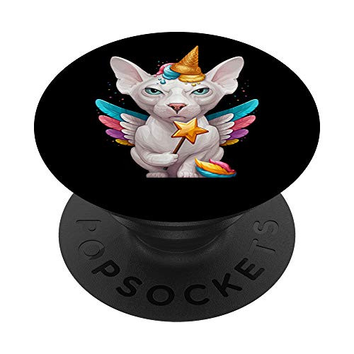 White Sphynx Cat Ice Cream Unicorn PopSockets PopGrip- Swappable Grip for Phones  and  Tablets